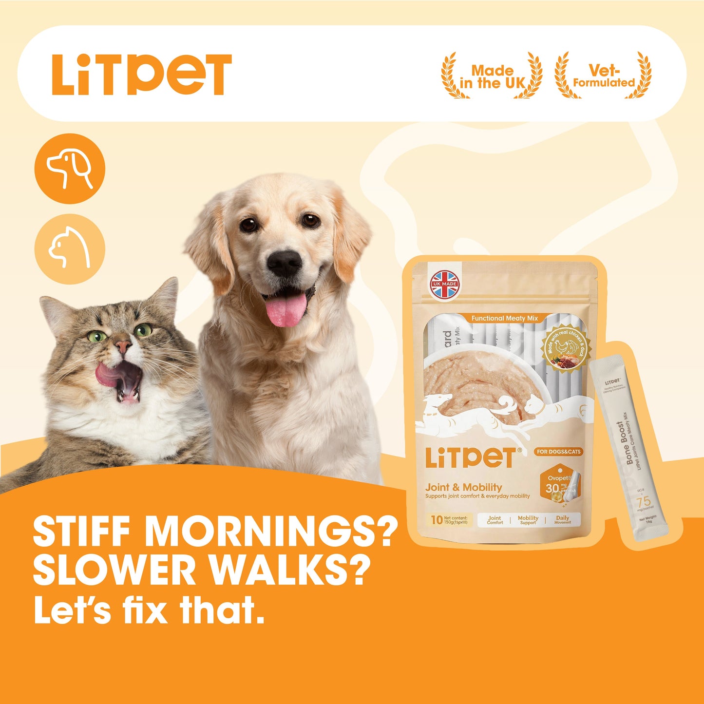 LitPet Joint & Mobility Care Meaty Mix Paste for Cats & Dogs - 10 Sachets