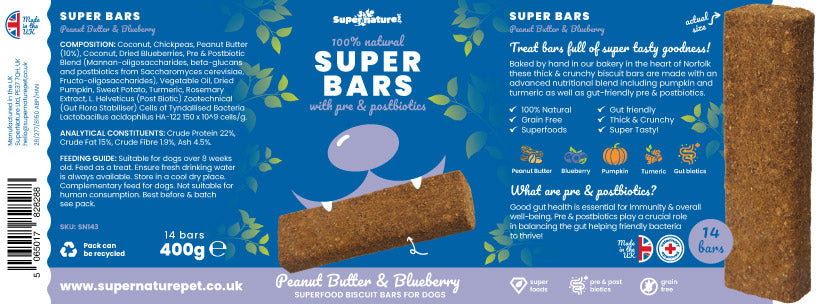 Super Bars - Peanut Butter & Blueberry Baked Treat Bars for Dogs 400g
