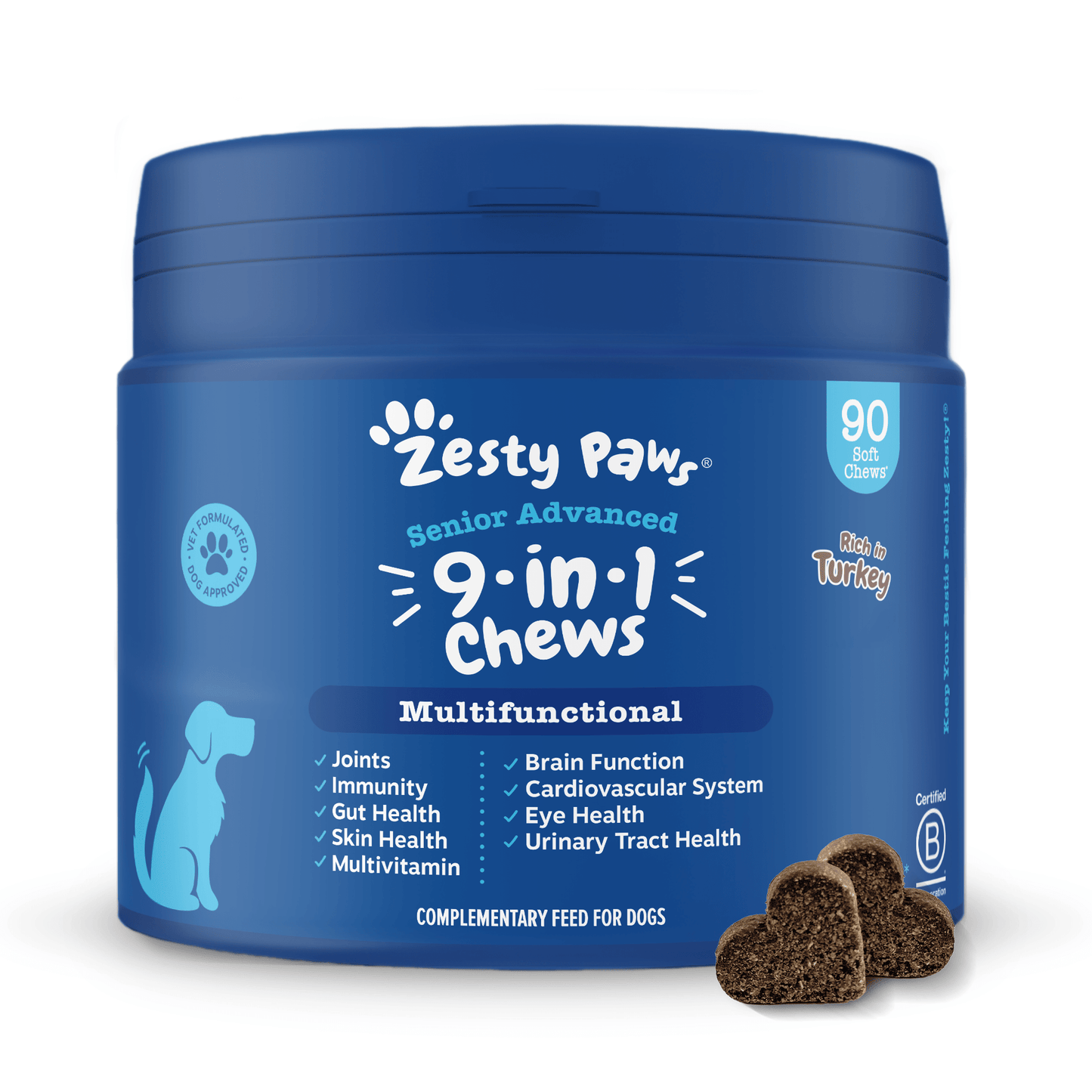 Natures Grub 90 Chews Zesty Paws 9 in 1 Senior Advanced Chews - Turkey