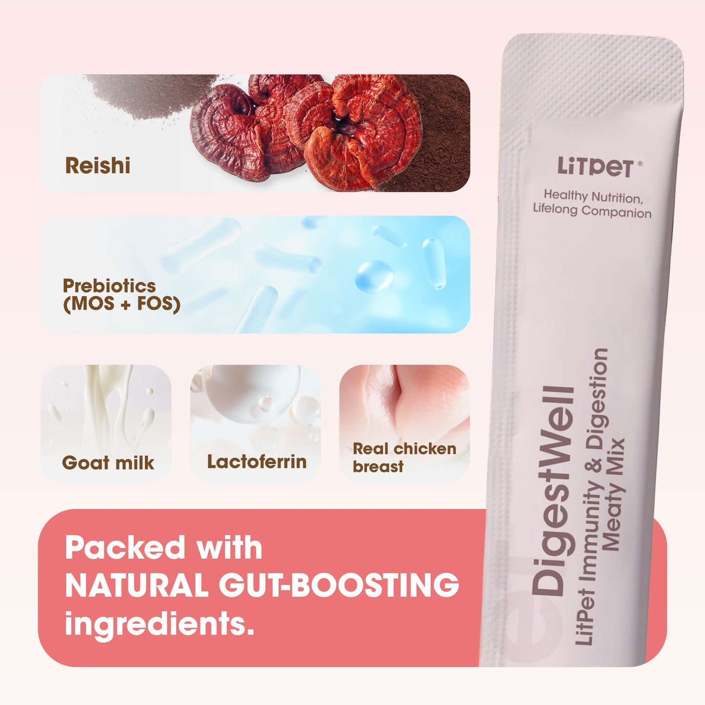 LitPet Digest Well Meaty Mix Paste for Cats & Dogs - 10 Sachets