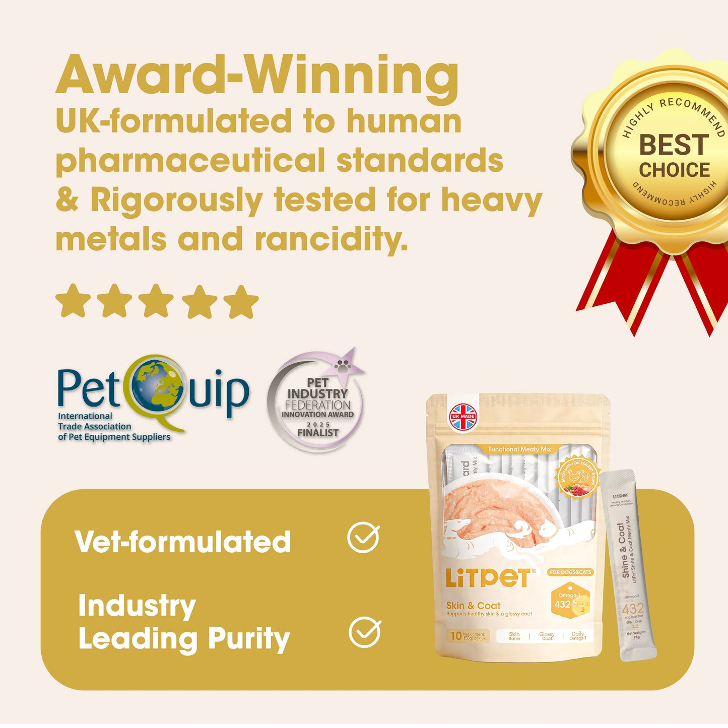 LitPet Skin & Coat Meaty Mix Paste for Cats & Dogs - 10 Sachets