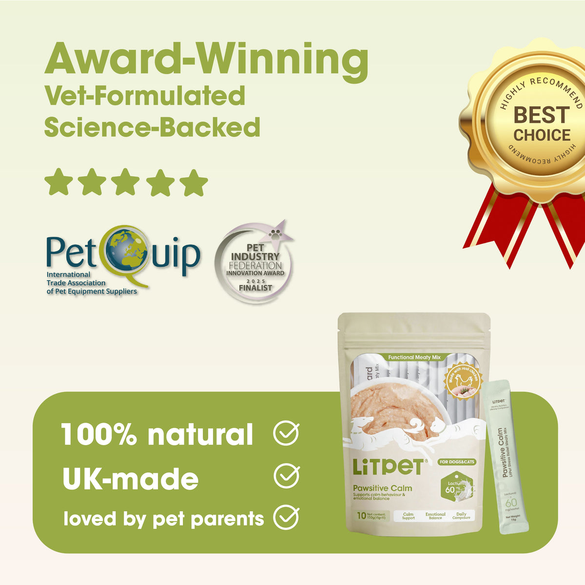 LitPet Pawsitive Calm Meaty Mix Paste for Cats & Dogs - 10 Sachets
