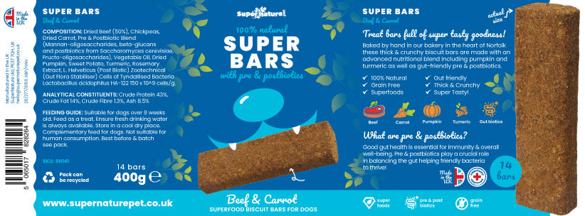 Super Bars - Beef & Carrot Baked Treat Bars for Dogs 400g