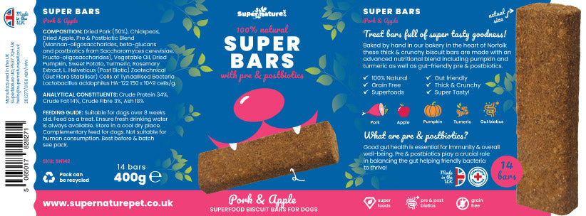 Super Bars - Pork & Apple Baked Treat Bars for Dogs 400g