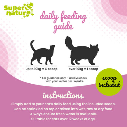 Supernature daily feeding guide for cats with instructions and illustrations.