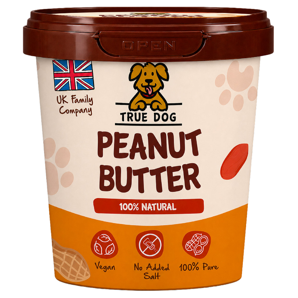 True Dog Peanut Butter for Dogs, 100% Natural, no added salt peanut butter for dogs, front view.