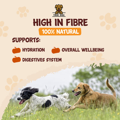 True Dog graphic: High in fibre, 100% natural, supports hydration, overall wellbeing, and digestive system.